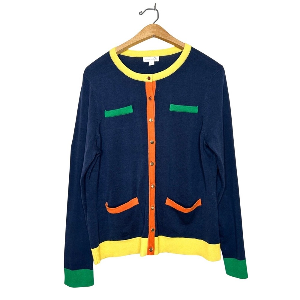 Charter Club Womens Colorful Colorblock Knit‎ Cardigan Sweater Large L
